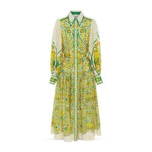 NWT Alemais Rhonda Shirtdress in Green Floral Print Silk Cotton Midi Dress US 4